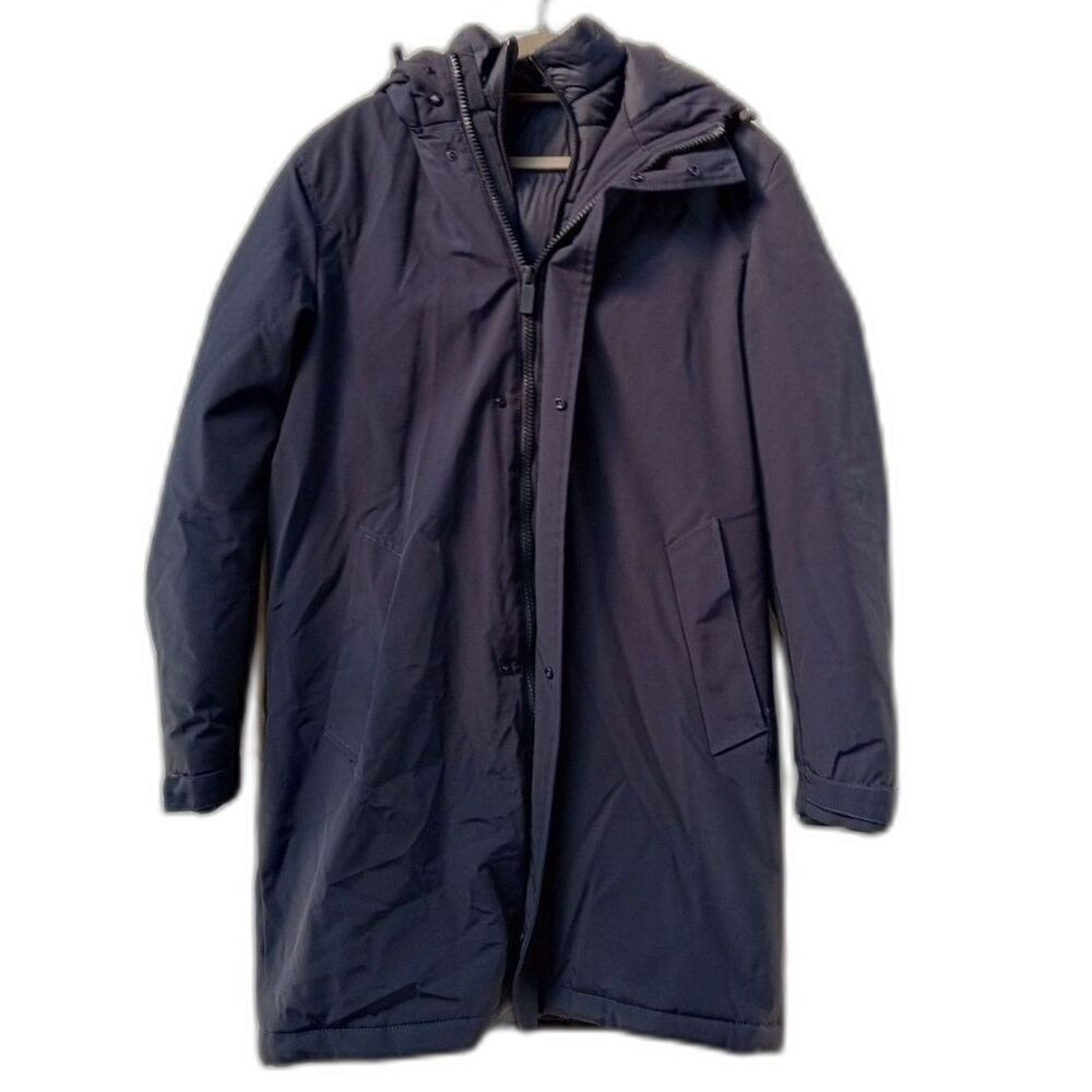 Zara Dark Navy Hooded Puffer Parka Men Small